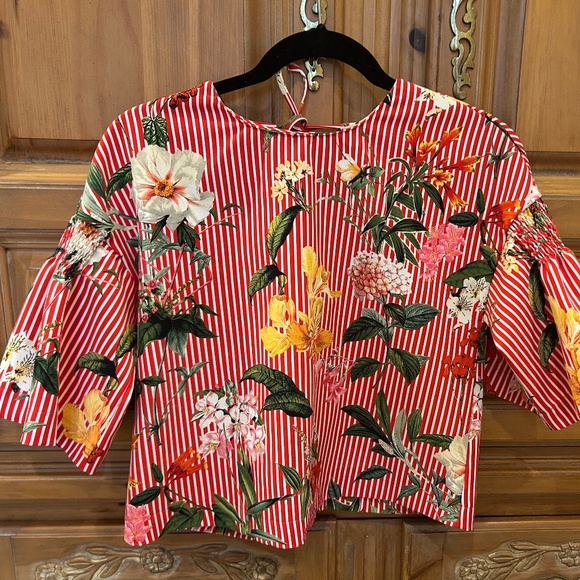 Zara Basic floral and striped summer top - Picture 1 of 8